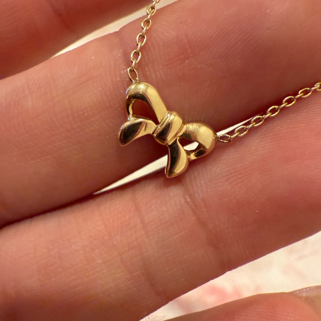 14k Solid Gold Bow Necklace